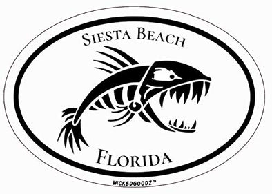 WickedGoodz Oval Siesta Key Beach Vinyl Decal - Fierce Fish Bumper Sticker - Florida Beach Vacation Souvenir Gift-WickedGoodz