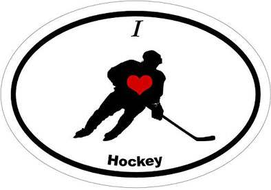 WickedGoodz Oval I Love Hockey Vinyl Decal - Ice Hockey Bumper Sticker - Perfect Hockey Gift-WickedGoodz