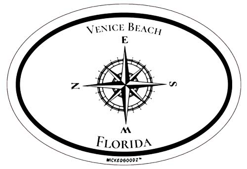 WickedGoodz Oval Venice Beach Florida Vinyl Decal, Nautical Compass Bumper Sticker, FLA Vacation Souvenir Gift-WickedGoodz