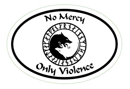 WickedGoodz Oval ÚLFHÉÐNAR Rune No Mercy Only Violence Wolf Vinyl Decal - Viking Bumper Sticker - Perfect Icelandic Scandinavian Gift-WickedGoodz