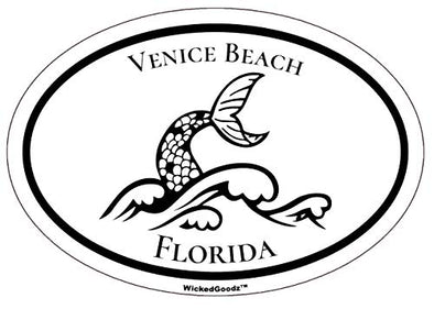 WickedGoodz Oval Venice Beach Florida Vinyl Decal - Mermaid Bumper Sticker - FLA Vacation Souvenir Gift-WickedGoodz