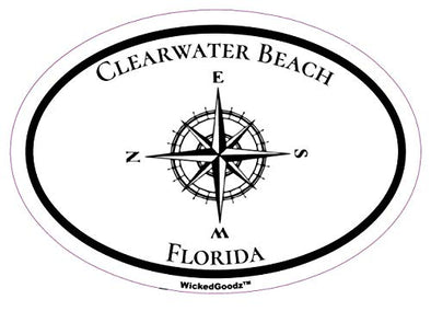 WickedGoodz Oval Clearwater Compass Vinyl Decal - Florida Bumper Sticker - Beach Vacation Souvenir Gift-WickedGoodz