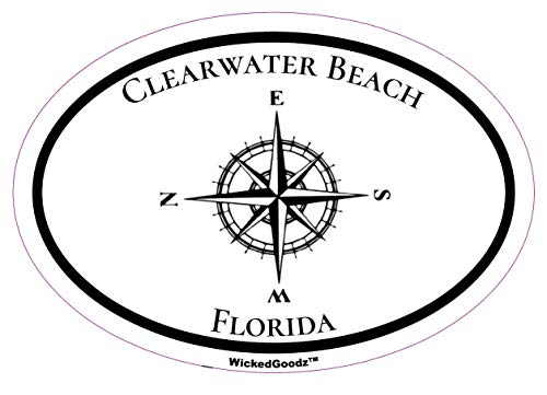 WickedGoodz Oval Clearwater Compass Vinyl Decal - Florida Bumper Sticker - Beach Vacation Souvenir Gift-WickedGoodz