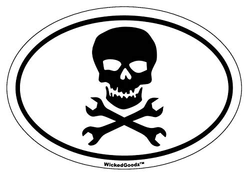 WickedGoodz Oval Vinyl Skull and Wrenches Decal - Mechanics Bumper Sticker - Perfect Motorhead Gift-WickedGoodz