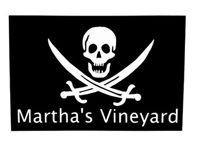 Custom Jolly Roger Pirate Marthas Vineyard Vinyl Decal - Martha's Vineyard Bumper Sticker, for Coolers, Boats, Laptops, Car Windows, Pick Size and Color-WickedGoodz