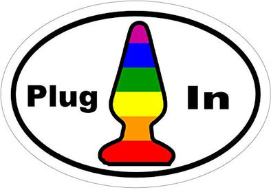 WickedGoodz Oval Vinyl Gay Rainbow Plug in Joke Decal - Funny Bumper Sticker - Perfect Gag Gift-WickedGoodz