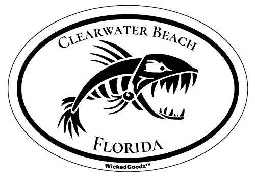 WickedGoodz Oval Vinyl Clearwater Beach Bone Fish Decal - Florida Bumper Sticker - Beach Vacation Souvenir Gift-WickedGoodz