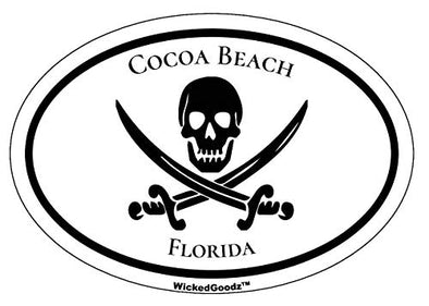 WickedGoodz Oval Cocoa Beach Pirate Vinyl Decal - Florida Bumper Sticker - Beach Vacation Souvenir Gift-WickedGoodz