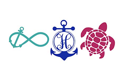 Custom Tropical Beach Decal Gift Set - Infinity Loop Anchor, Sea Turtle, Anchor Monogram Sticker Bundle - Tropical Bumper Sticker, for Tumblers, Laptops, Car Windows - 3pc Set Pick Size and Color-WickedGoodz