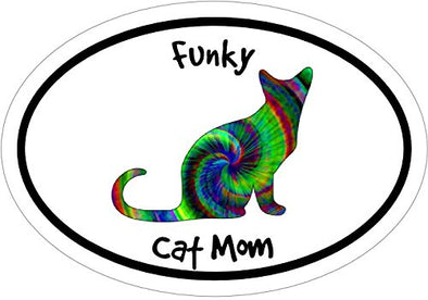 WickedGoodz Oval Tie Dye Funky Cat Mom Vinyl Decal - Kitty Bumper Sticker - Perfect Feline Mother Gift-WickedGoodz