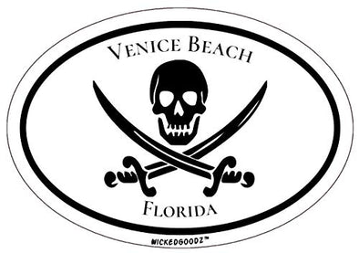 WickedGoodz Oval Venice Beach Florida Vinyl Decal - Pirate Bumper Sticker - FLA Vacation Souvenir Gift-WickedGoodz