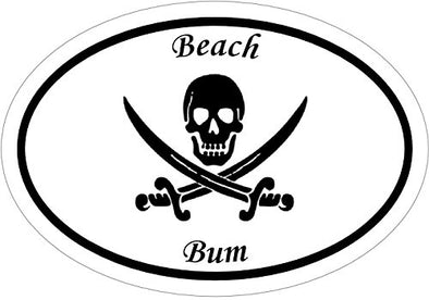 Oval Vinyl Beach Bum Pirate Decal, Jolly Roger Pirate Bumper Sticker, Beach Gift-WickedGoodz