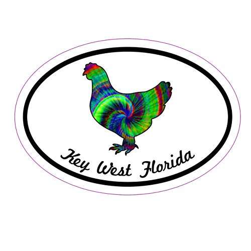 WickedGoodz Oval Tye Dye Chicken Key West Vinyl Decal - Florida Keys Bumper Sticker - Perfect Patriotic Key West Gift-WickedGoodz