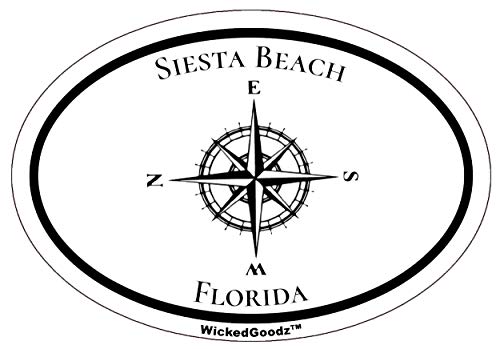 WickedGoodz Oval Siesta Key Beach Vinyl Decal - Nautical Compass Bumper Sticker - Florida Beach Vacation Souvenir Gift-WickedGoodz