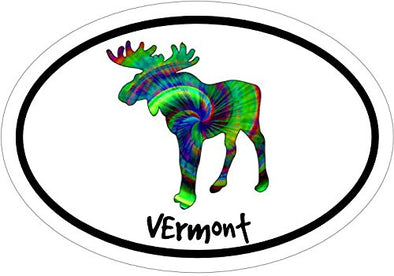 WickedGoodz Oval Tie Dye Vermont Moose Vinyl Decal - VT Bumper Sticker - Perfect Hiking Outdoors Gift-WickedGoodz