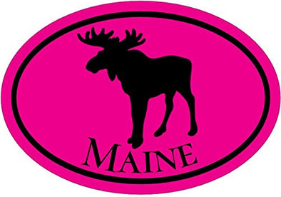 WickedGoodz Oval Pink Vinyl Maine Decal - Moose Bumper Sticker - Perfect Maine Vacation Gift-WickedGoodz