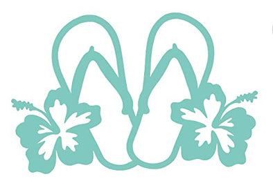 Custom Vinyl Tropical Hibiscus Double Flip Flop Sandal Decal Transfer - Beach Flower Bumper Sticker for Tumblers, Laptops, Car Windows-WickedGoodz