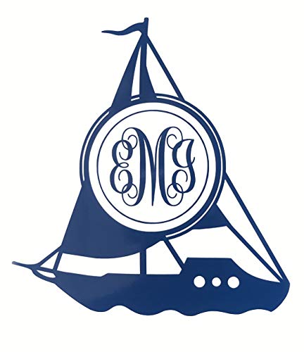 Custom Sail Boat Monogram Vinyl Decal - Sailing Bumper Sticker, for Coolers, Boats, Laptops, Car Windows - Personalized Sailboat Initial Sticker-WickedGoodz