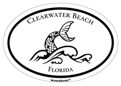WickedGoodz Oval Vinyl Clearwater Beach Mermaid Tail Decal - Florida Bumper Sticker - Beach Vacation Souvenir Gift-WickedGoodz