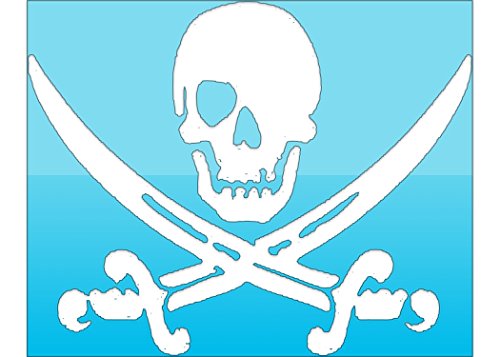 White Pirate Skull & Swords Vinyl Decal Transfer - Jolly Roger Bumper Stickers - Great Beach Gift-WickedGoodz