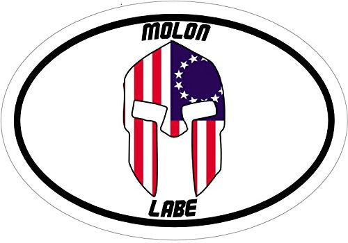 Oval Vinyl American Flag Molon Labe Spartan Decal - Patriotic Bumper Sticker - 2nd Amendment Gift-WickedGoodz