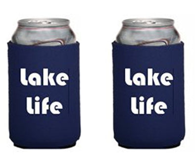 WickedGoodz Set of Two Blue Lake Life Insulated Neoprene Can Coolers - Lake Life What Happens at the Lake stays at the Lake Can Sleeve - Can Hugger- Beer Cozy Gift-WickedGoodz