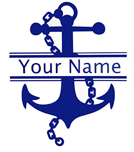 Custom Initial Monogram Name Vinyl Decal Chained Nautical Anchor Design-WickedGoodz