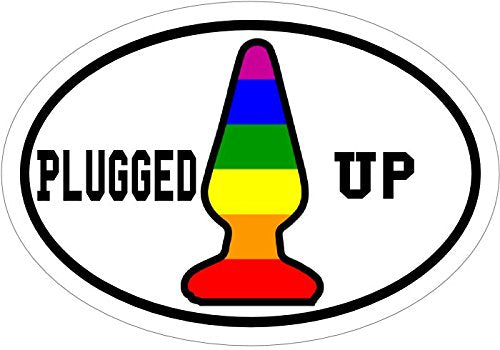 WickedGoodz Plugged Up Rainbow But Plug Vinyl Decal - Funny Bumper Sticker - Perfect Gag Joke Gift-WickedGoodz