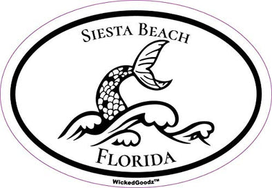 WickedGoodz Oval Siesta Key Beach Vinyl Decal - Mermaid Tail Bumper Sticker - Florida Beach Vacation Souvenir Gift-WickedGoodz