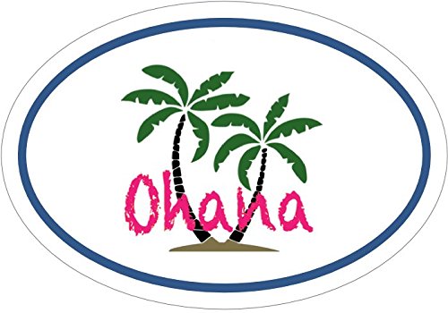 WickedGoodz Oval Ohana Hawaiian Vinyl Decal - Palm Tree Bumper Sticker - Perfect Tropical-WickedGoodz