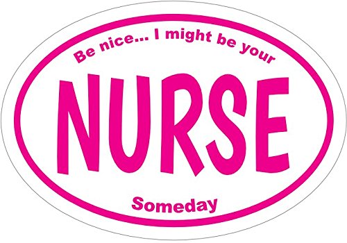 WickedGoodz Oval Pink Be Nice I Might Be Your Nurse Someday Nurse Rn Decal - Nursing Bumper Sticker - Pinning Graduate Gift-WickedGoodz