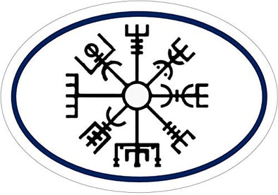 WickedGoodz Oval Vinyl Vegvísir Compass Viking Decal - Norse Bumper Sticker - Icelandic Norse Symbol Gift-WickedGoodz