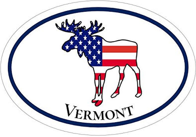 WickedGoodz Oval American Flag Vermont Moose Vinyl Decal - Patriotic Bumper Sticker - Perfect VT Gift-WickedGoodz