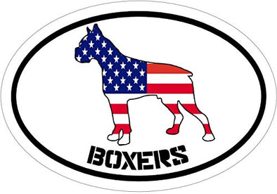 WickedGoodz Oval American Flag Boxer Vinyl Decal - Patriotic Bumper Sticker - Perfect Dog Breed-WickedGoodz