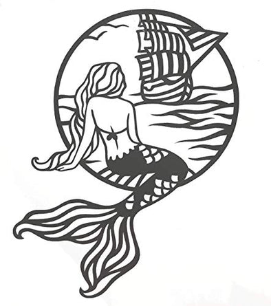 Custom Mermaid In The Sea Vinyl Decal - Beach Bumper Sticker, for Tumblers, Laptops, Car Windows - Mermaid Tail Ocean Sailboat Design-WickedGoodz