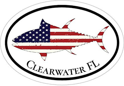WickedGoodz Oval American Flag Tuna Clearwater FL Vinyl Decal - Florida Bumper Sticker - Perfect FLA Beach Vacation Gift-WickedGoodz