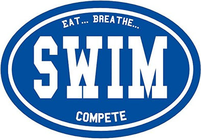 WickedGoodz Oval Eat Breathe Compete Swim Vinyl Window Decal - Swimming Bumper Sticker - Perfect Swimmer Sport Coach Gift-WickedGoodz