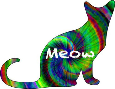 WickedGoodz Tie Dye Meow Cat Vinyl Decal - Kitty Bumper Sticker - Perfect Feline Lover Funky Gift-WickedGoodz