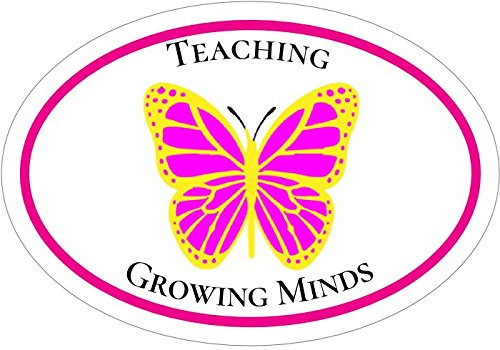 WickedGoodz Oval Pink Butterfly Teaching Growing Minds Teacher Vinyl Decal-WickedGoodz