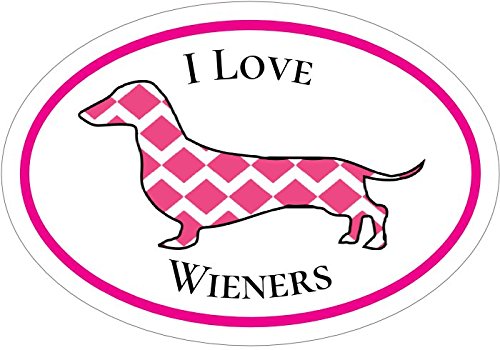 WickedGoodz Oval Pink I Love Wieners Dachshund Vinyl Decal - Dog Bumper Sticker - Perfect Dachshund Owner Gift-WickedGoodz