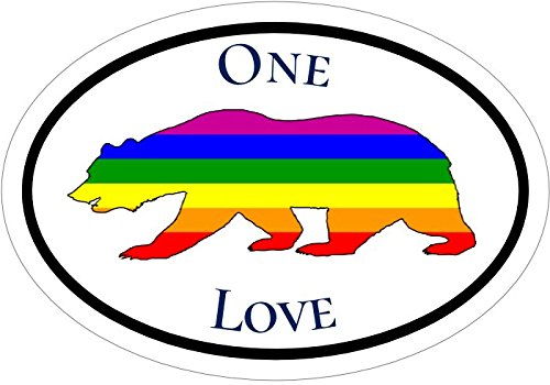 WickedGoodz Oval Rainbow Bear One Love Vinyl Decal - Gay Pride Bumper Sticker - California State Gift-WickedGoodz