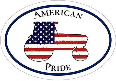 WickedGoodz Oval American Pride Tractor Vinyl Decal - Patriotic Bumper Sticker - Perfect American Flag Gift-WickedGoodz