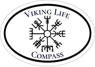 WickedGoodz Oval Viking Life Vegvísir Compass Viking Vinyl Decal - Norse Bumper Sticker - Scandinavian Norse Gift-WickedGoodz