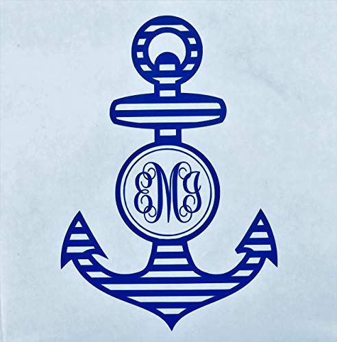 Custom Initial Monogram Vinyl Decal Bumper Sticker, for Tumblers, Laptops, Car Windows - Nautical Anchor Design-WickedGoodz