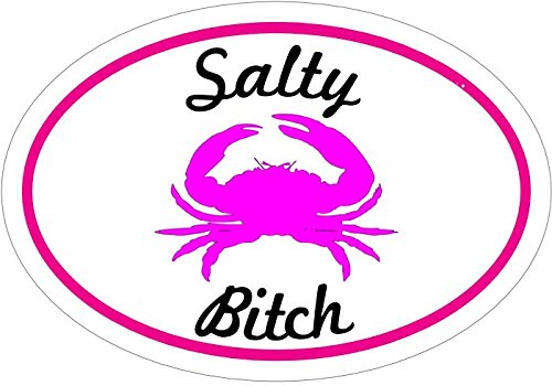 WickedGoodz Oval Pink Crab Salty Bitch Vinyl Decal - Beach Bumper Sticker - Perfect Ocean Lovers Gift-WickedGoodz