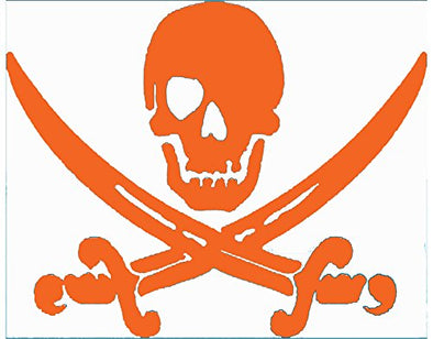 WickedGoodz Orange Pirate Skull & Swords Vinyl Window Decal Transfer - Beach Bumper Stickers - Perfect Ocean Vacation Souvenir Gift-WickedGoodz
