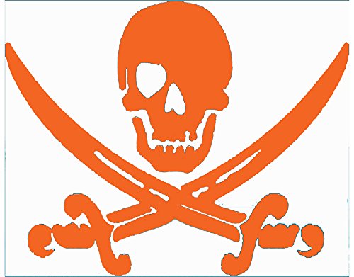 WickedGoodz Orange Pirate Skull & Swords Vinyl Window Decal Transfer - Beach Bumper Stickers - Perfect Ocean Vacation Souvenir Gift-WickedGoodz