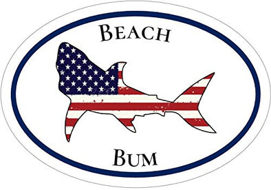 WickedGoodz Oval American Flag Shark Beach Bum Beach Vinyl Decal - Shark Bumper Sticker - Perfect Beach Gift-WickedGoodz