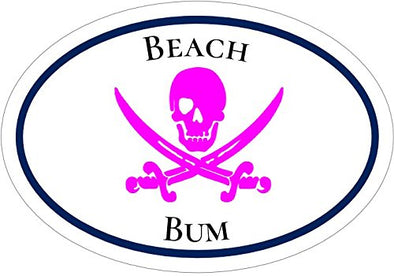 WickedGoodz Oval Beach Bum Pirate Vinyl Decal - Jolly Roger Bumper Sticker - Perfect Beach Ocean Gift-WickedGoodz