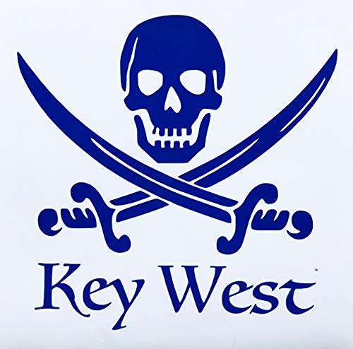 Custom Key West Vinyl Pirate Decal - Jolly Roger Bumper Sticker, for Coolers, Boats, Laptops, Car Windows - Beach Design-WickedGoodz